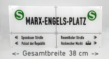 Acrylglasscheibe: DDR Bahnhofsschild Berlin Marx-Engels-Platz - 15x38 cm
